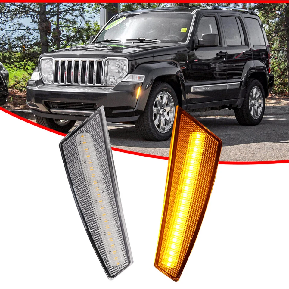 Clear Lens Amber LED Front Bumper Side Marker Lights For 2008-2012 Jeep Liberty - Image 2 of 4