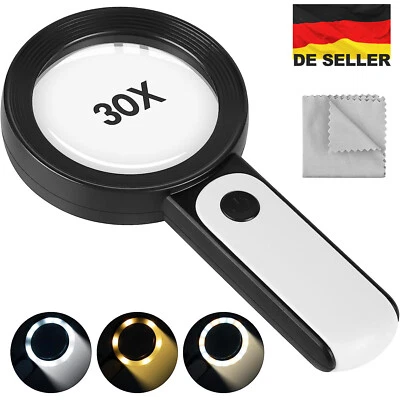 MARKENLOS Lupe mit Licht 30-Fache Leselupe 18 LED Handlupe Vergrößerungsglas Juwelierlupe