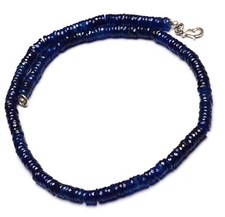 Natural Gem Blue Sapphire 7 mm Size Heishi Cut Rondelle Beads Necklace 16"