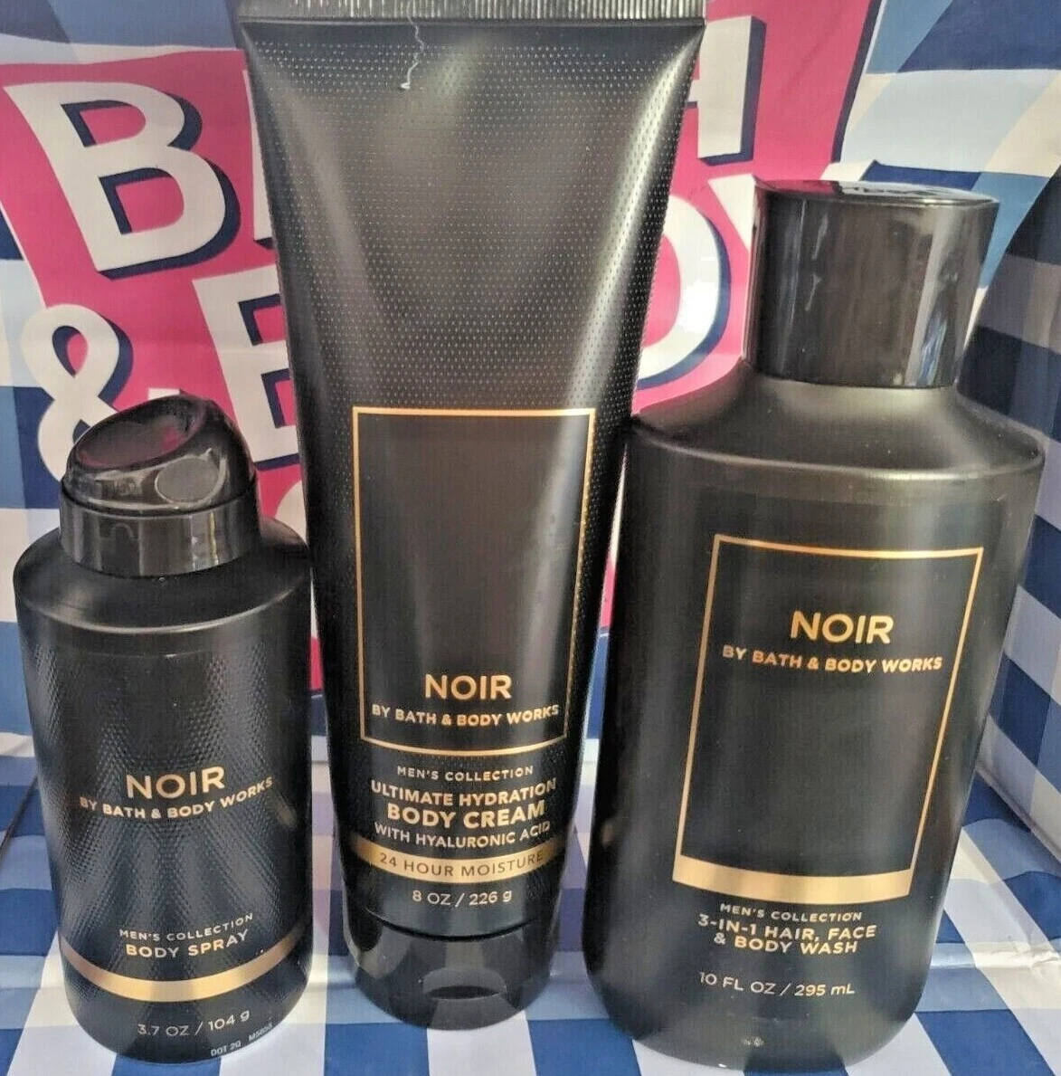 BATH & BODY WORKS MENS NOIR SPRAY BODY CREAM LOTION 3-in-1 HAIR FACE & BODY  WASH