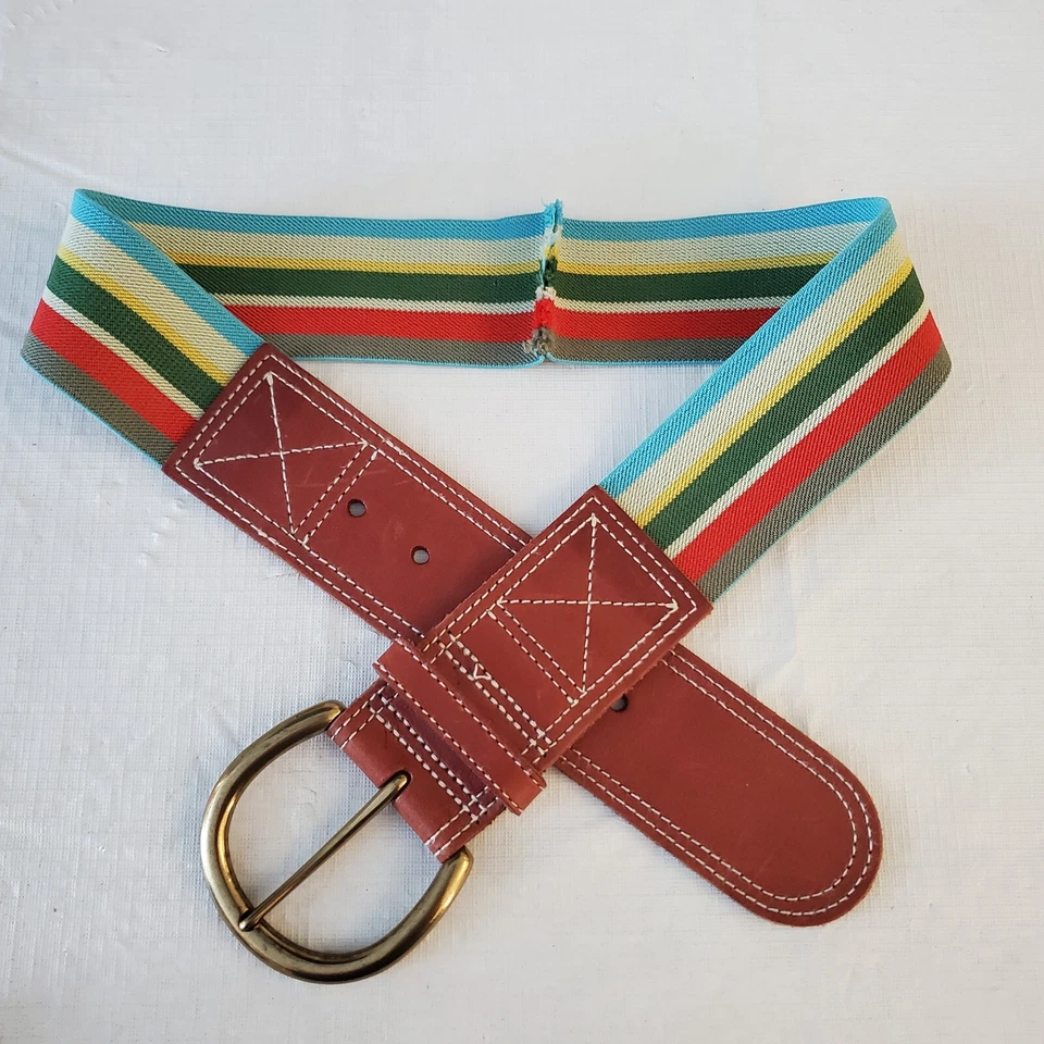 Cinturón elástico a rayas de cuero marrón grande de 28"-32" para mujer FOSSIL de 2" de ancho Foto 2 de 4