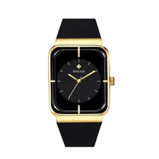 Men's Fashion Stainless Steel Waterproof Rectangle Gold Black Quartz Wristwatch