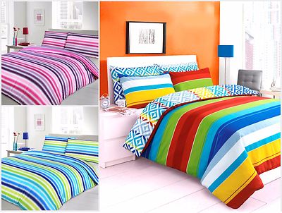 Multi Rainbow Stripe Blue Berry Duvet Cover Set Singe Double King