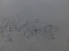 Fred Cecil Jones "Near Ipswich" original pencil drawing, unsigned, c 1940