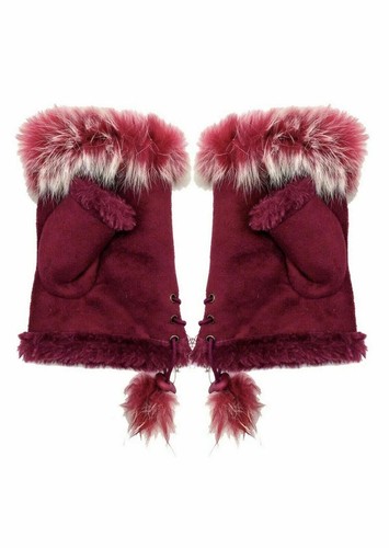 Winter Women's Gloves Warm Suede Faux Fur Fluffy Soft Fleece Fingerless Gloves - Picture 5 of 24