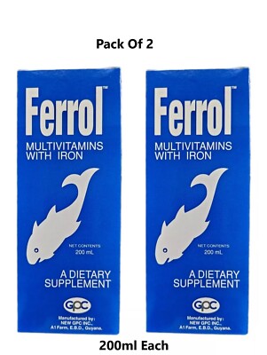 2 X Ferrol Multivitamines With Iron A Dietary Supplement 200ml