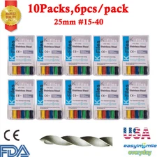 10Packs Dental Endodontic Hand K-Files #15-40 Stainless Steel Endo K Files 25MM