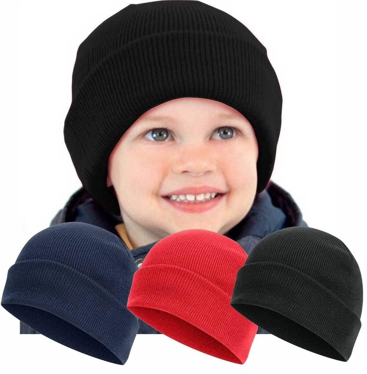 Kids Fit Beanie Hat Boys Girls Slouch Children's Winter Warm Wool