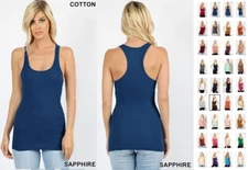 SOFT COTTON  STRETCH RIBBED RACERBACK TANK TOP LONG WORKOUT YOGA  SPORT FITNESS