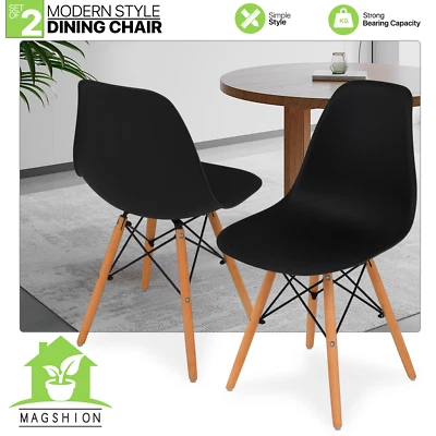 MAGSHION 32" Set of 2 Black Dinging Chair Dining Room Stackable Modern Seat w/ Wood Legs