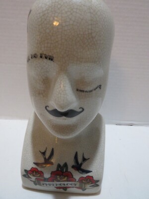 VTG CERAMIC TATTOOED PHRENOLOGY CERAMIC HEAD BY THREE HANDS CORP 9''
