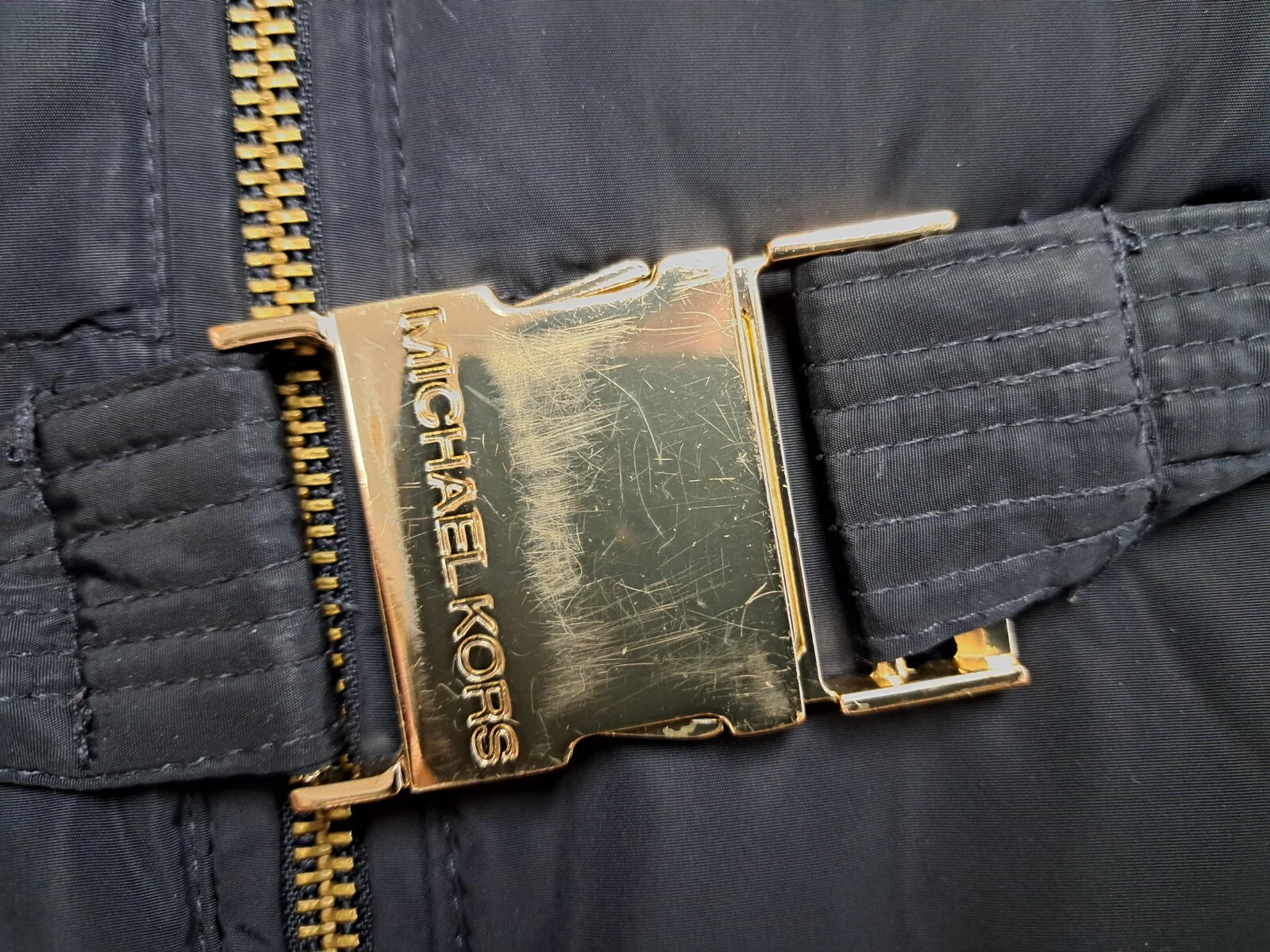 MICHAEL KORS Donna Finiture in Pelliccia Finta Cappuccio Tampone Cappotto Cintura Parka Piccolo Nero