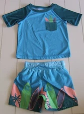 Dot & Zazz 2 Pc Surf Rash Guard Shirt & Swim Trunks Shorts 9-12M, 12-18M, 18-24M