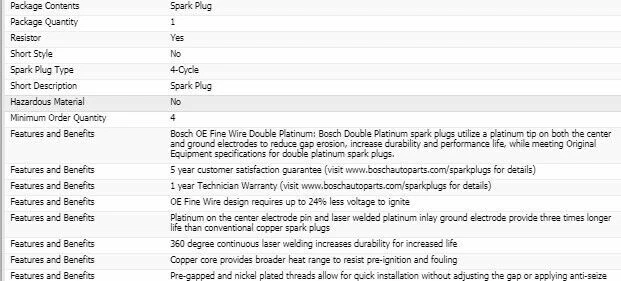 4 nuevas bujías Bosch doble platino para 1987-1989 PLYMOUTH EXPO L4-2,2 L Foto 4 de 4