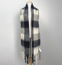 Frye and Co. Navy, Gray, Ivory Checkered Knit Cold Weather Scarf