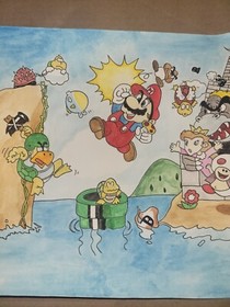 Super Mario Bros. Watercolor Painting Fan Art Recreation Famicom Cover Mario 