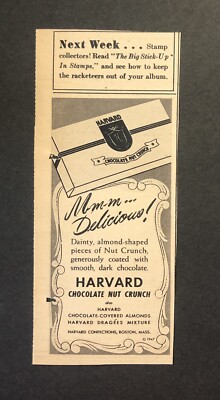 1947 Harvard Chocolate Nut Crunch Boston MA Co Magazine Ad 2D21