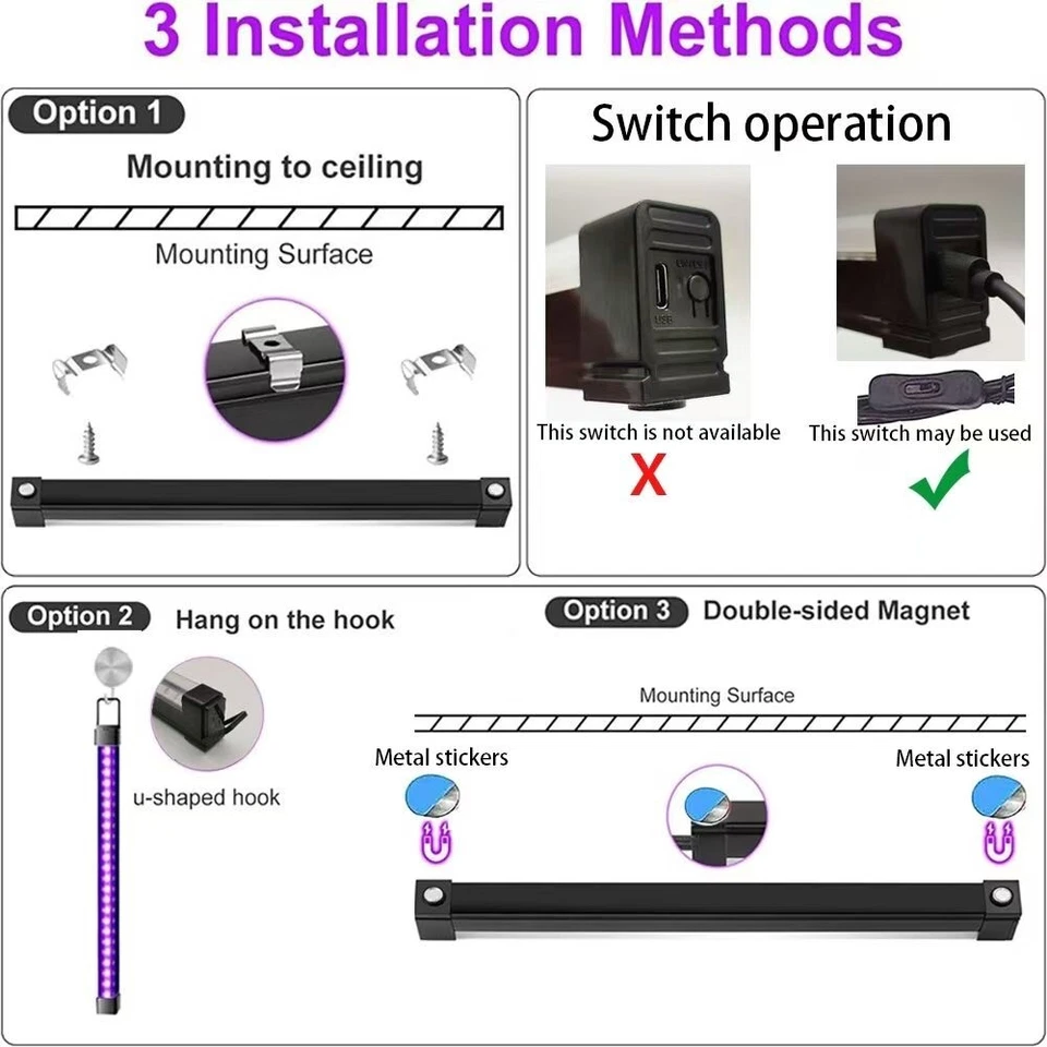 UV Black Light Bar 8W 1ft For Fluorescent Tapestry Poster Body Paint Glow Party - Image 4 of 4