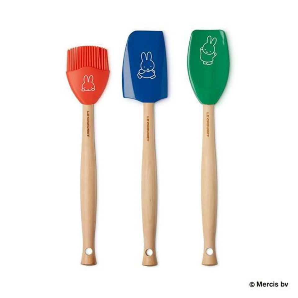 Le Creuset Miffy Spatula 3 pcs Set Spoon Basting Brush Wooden Handle Limited Box - Image 2 of 4