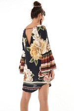 FARM RIO Mixed Arabesque Scarves Print Dress SIZE P SMALL Short Sleeve Mini