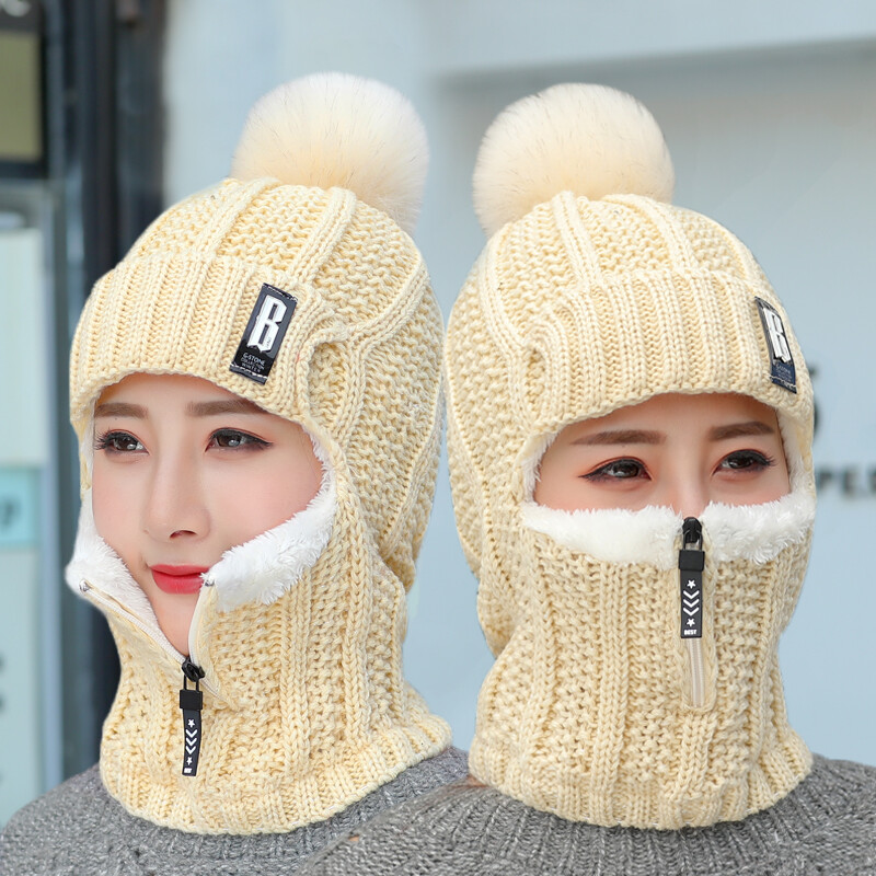Women Knitted Hat Ski Hat Sets Windproof Winter Outdoor Knit Thick Siamese Scarf eBay