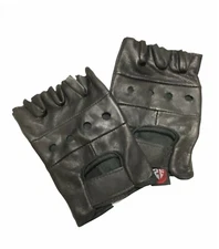 Top Grain Leather Half Finger Gloves, Padded Palm, Hook and Loop Closure