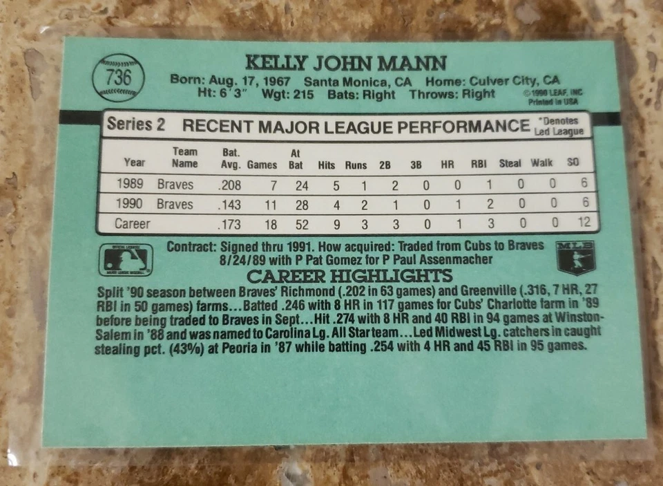 donruss 91 baseball card Kelly Mann - Image 3 of 4