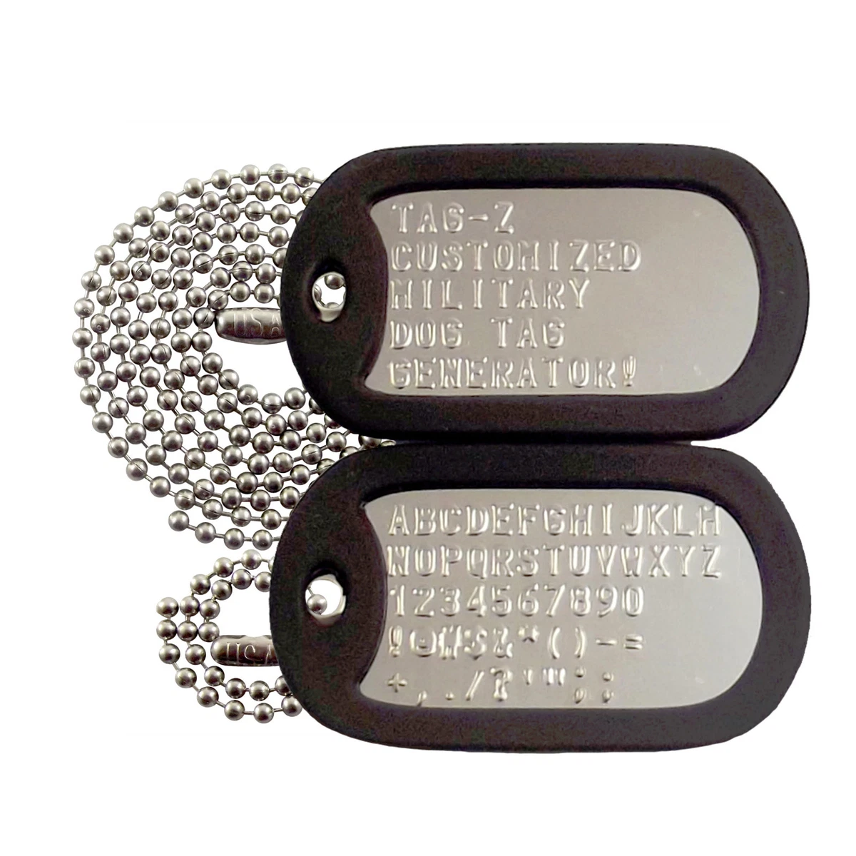 2 Military Dog Tags - Custom Embossed SHINY- GI Identification w/ Silencers