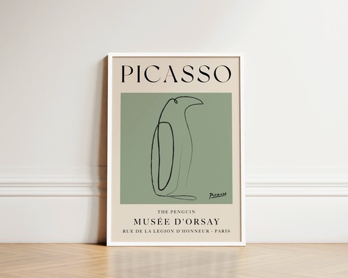 Póster de dibujo de línea de arte de pared verde estampado animal El pingüino Pablo Picasso regalos - Imagen 12 de 14
