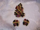 Old vintage Pink Red & Purple Pendant & Clip Earrings Costume Jewelry