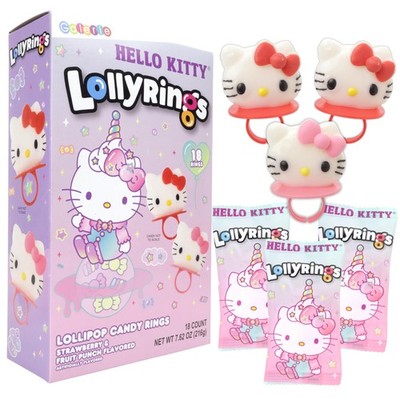 Hello Kitty Lollipop Rings Strawberry & Fruit Punch Box Of 18 Candy Favors