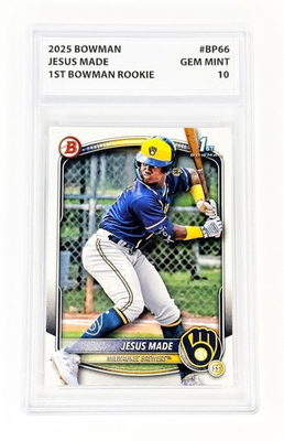 #ad 2025 Jesus Made 1st Bowman Rookie Card BP 66 Graded 10 Gem Mint Brewers $24.99