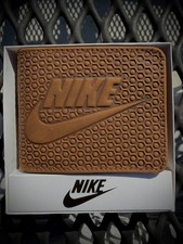 Old School Vintage Nike Leather Bifold Wallet - Textured Hexagon Logo 1989 Brown