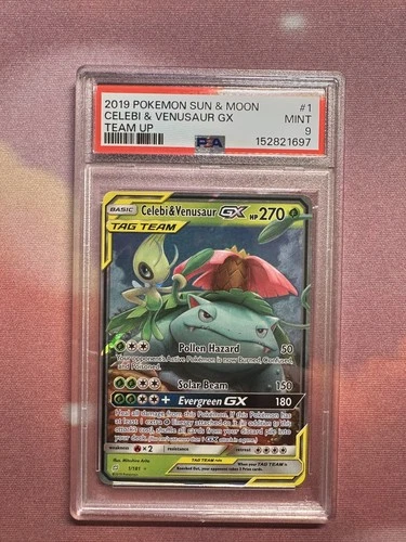 PSA 9 - Celebi & Venusaur GX 1/181 Team Up
