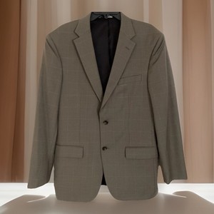 Jos A Bank Traveler's Collection Plaid Tailored Fit Blazer 100% Wool 42L