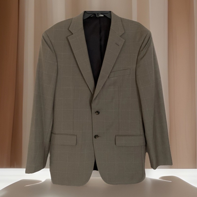 Jos A Bank Traveler's Collection Plaid Tailored Fit Blazer 100% Wool 42L