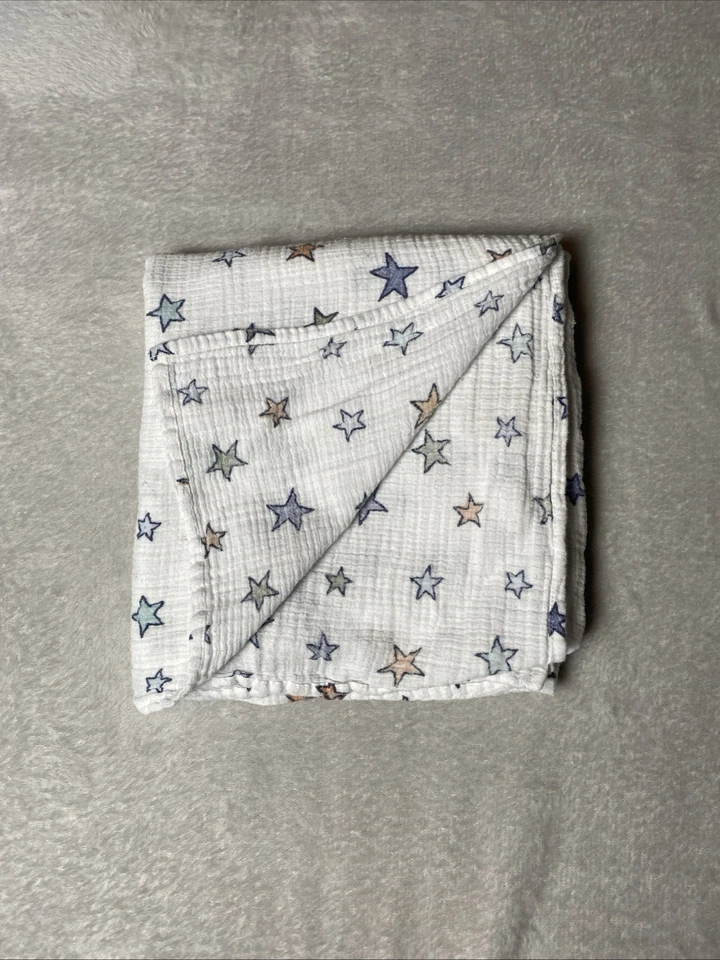 Manta de bebé Aden + Anais naranja verde azul gris estrellas suave blanco muselina envoltura Foto 2 de 4