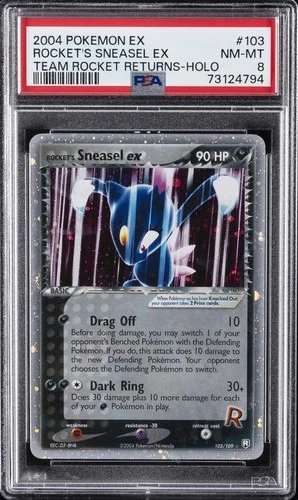2004 POKEMON EX TEAM ROCKET RETURNS #103 ROCKET'S SNEASEL EX-HOLO PSA 8