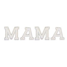 4 Pcs Iron on Decorative Pearl Rhinestone 1.8" Letter MAMA Patch, Colorful White