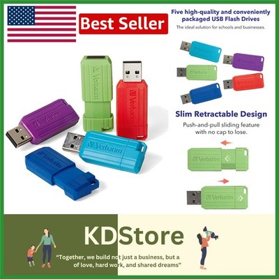 32GB Colorful Retractable USB 2.0 Flash Drive 5-Pack - Portable & Slim
