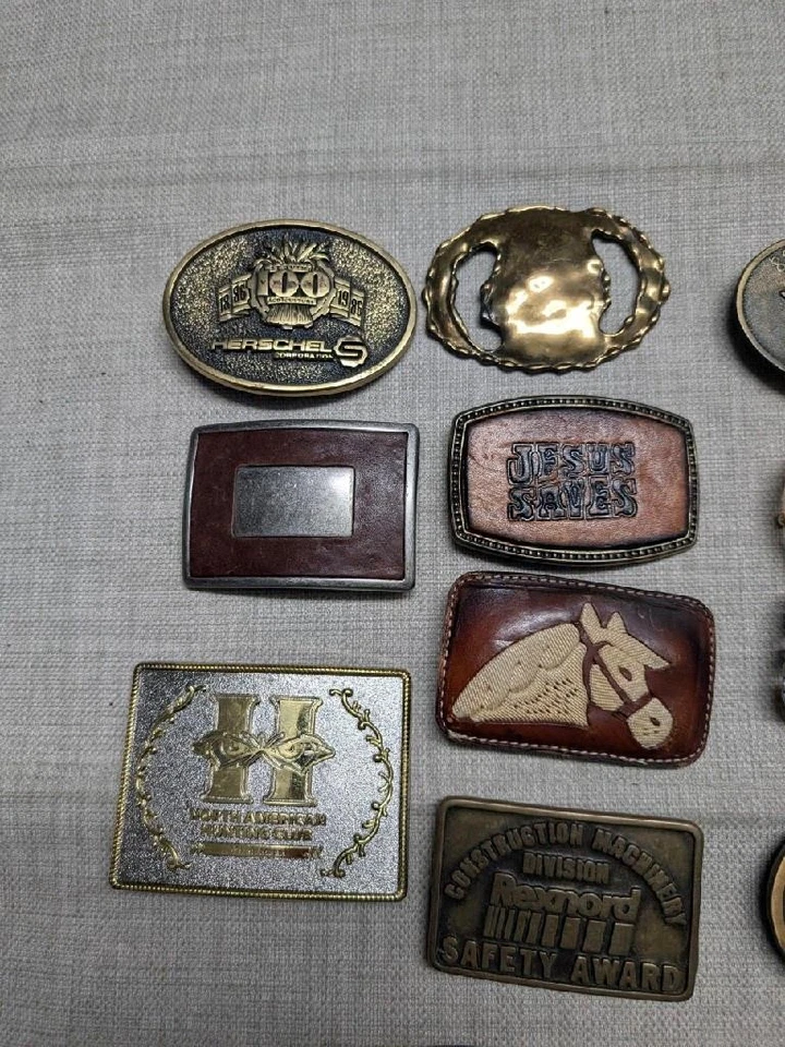 LOTE DE 23 hebillas de cinturón vintage WESTERN cromo LATÓN metal VAQUERO piedra cuero Foto 2 de 4