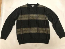 Geoffrey Beene Cotton Sweater Mens Sz L Pullover Plaid Blue-Green Gray Vintage