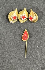 Vintage Blood Donor Pins 2 & 4 Gallon Gold Tone Enamel Red Cross Brooch Donate