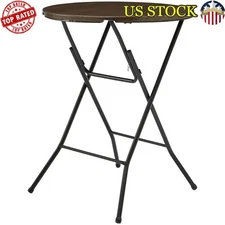 31" Round High-Top Folding Table Walnut Finish Easy Storage & Transport New