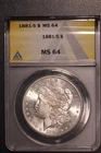 1881 S  MORGAN SILVER DOLLAR | ANACS MS 64 | FROM BOSTON COLLECTION | LOT J-51