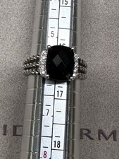 David Yurman Sterling Silver Petite Black Onyx Diamond Wheaton Ring Size 5.75