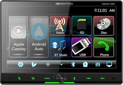 Soundstream 10.6'' Double Din Floating Touchscreen Car Stereo, Black 