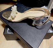 Betsey Johnson Gold Heels with Pearl Accents Women's Size 8 Pre-owned