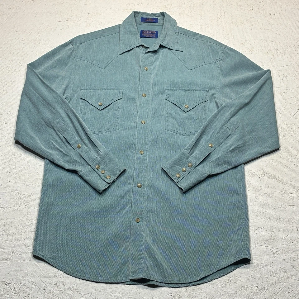 Pendleton Shirt Mens Small Blue Pearl Snap Silk Blend High Grade Western Wear - Image 3 of 4
