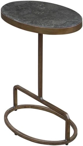 Elegant Jessenia 18" Brushed Gold Accent Table with Bluestone Marble Top - Picture 1 of 9